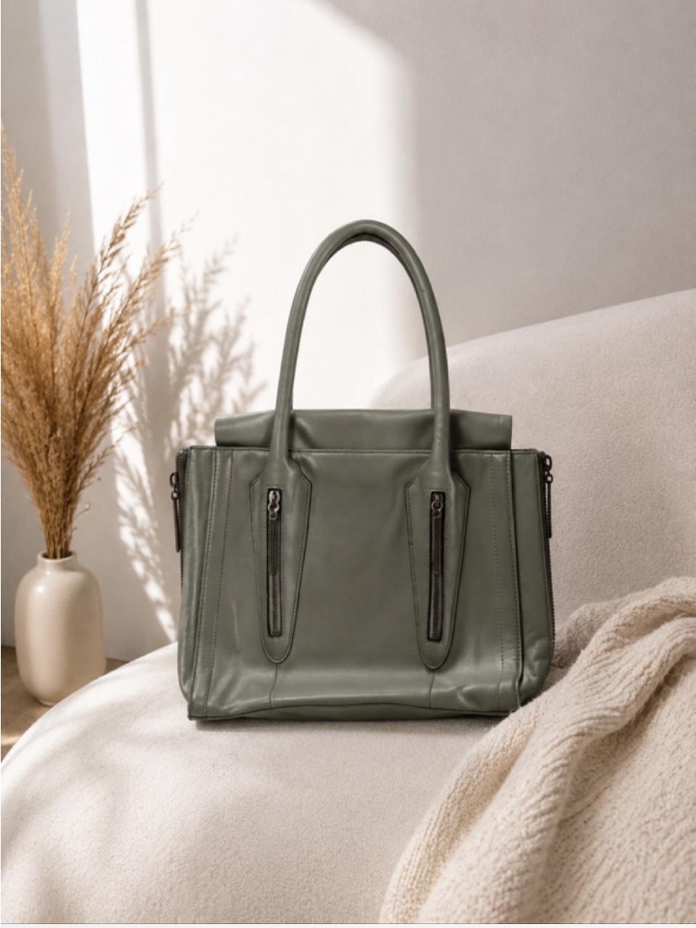 Pour La Victoire  gray/sage Structured Satchel